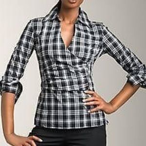 Talbots Black and White Plaid Blouse